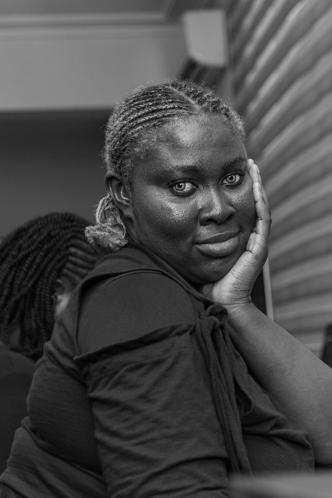woman listening attentively